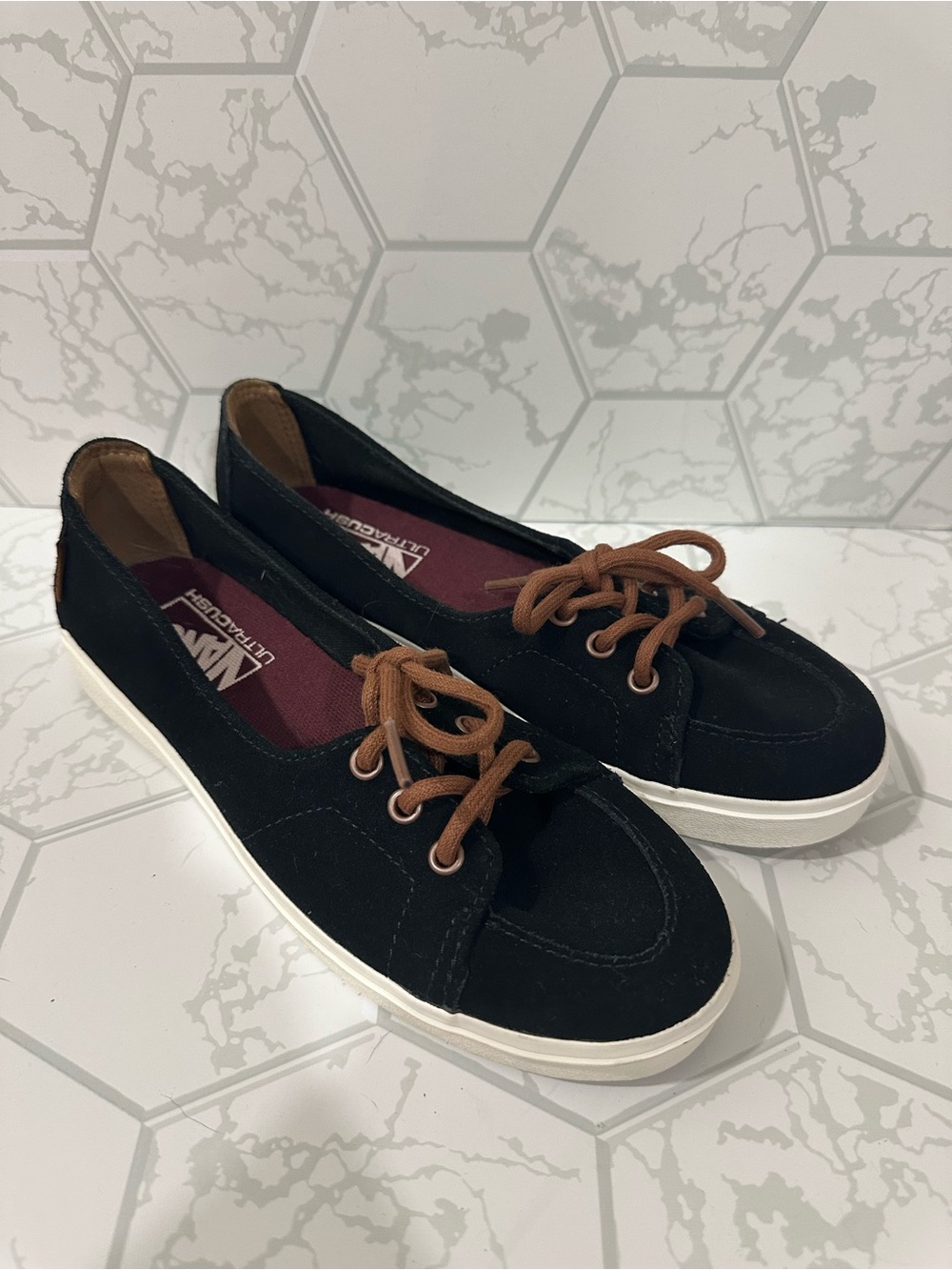 Vans Black Canvas Women's Slip-On Sneakers with Brown Laces